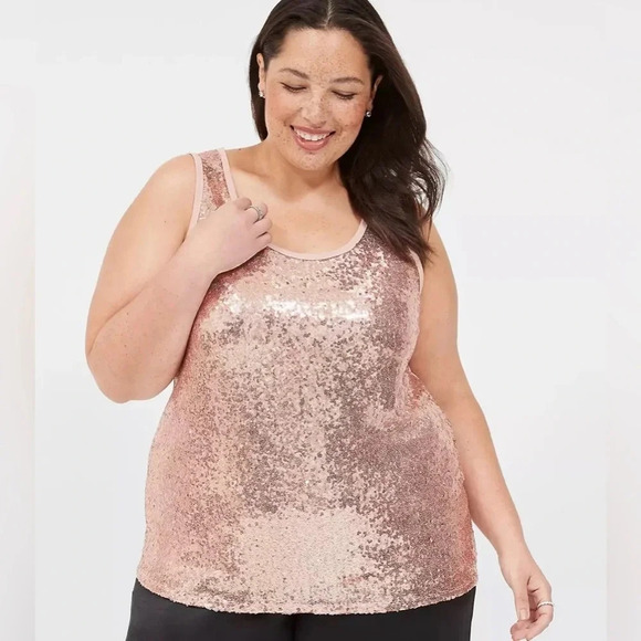 NWT LANE BRYANT Sequin Knit & Woven Tank - Rose Gold 18/20 - Picture 1 of 16